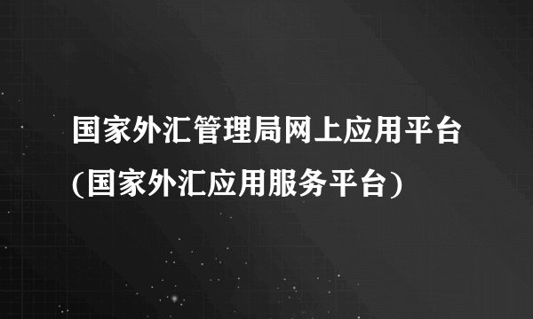 国家外汇管理局网上应用平台(国家外汇应用服务平台)