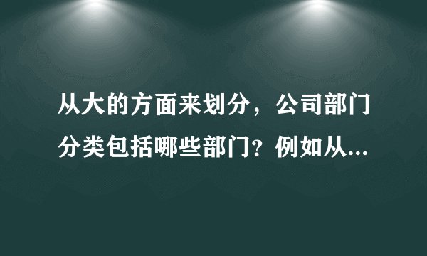 从大的方面来划分，公司部门分类包括哪些部门？例如从管理部门、业务部门、事务部门