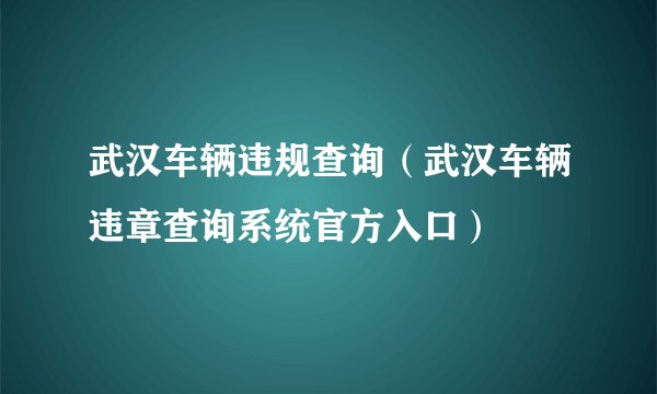 武汉车辆违规查询（武汉车辆违章查询系统官方入口）