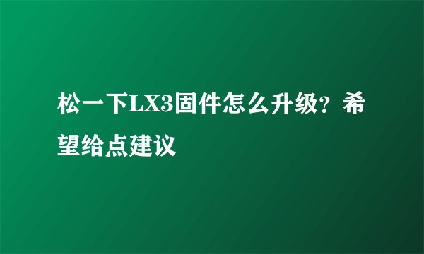 松一下LX3固件怎么升级？希望给点建议