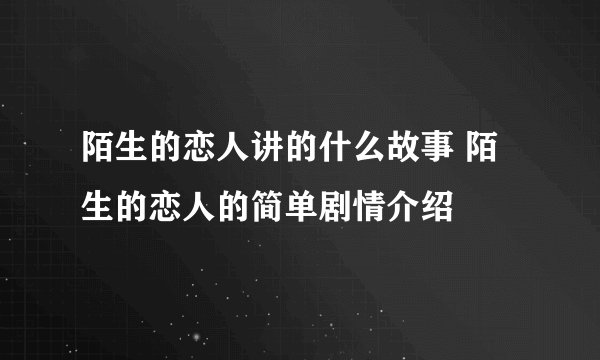 陌生的恋人讲的什么故事 陌生的恋人的简单剧情介绍