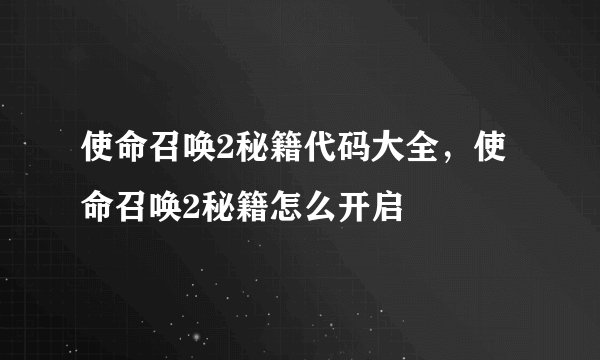 使命召唤2秘籍代码大全，使命召唤2秘籍怎么开启