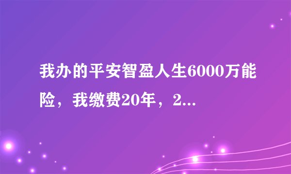 我办的平安智盈人生6000万能险，我缴费20年，20年后我里面有多少钱，请按3.8利息来算的话