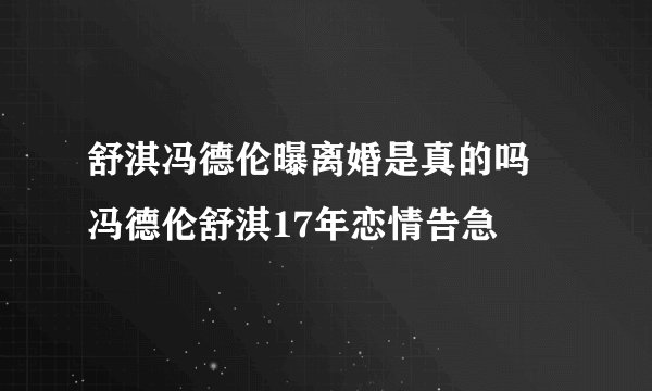舒淇冯德伦曝离婚是真的吗 冯德伦舒淇17年恋情告急