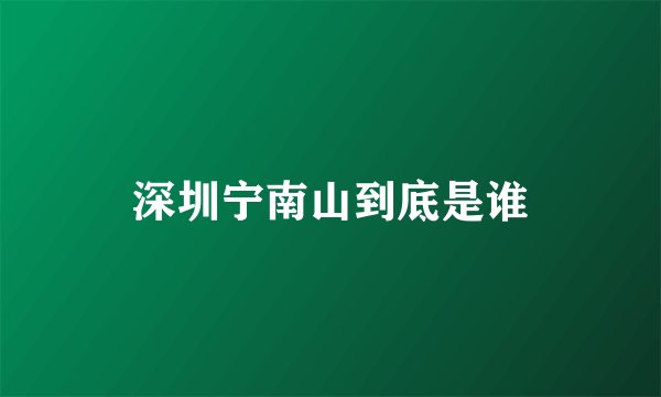 深圳宁南山到底是谁
