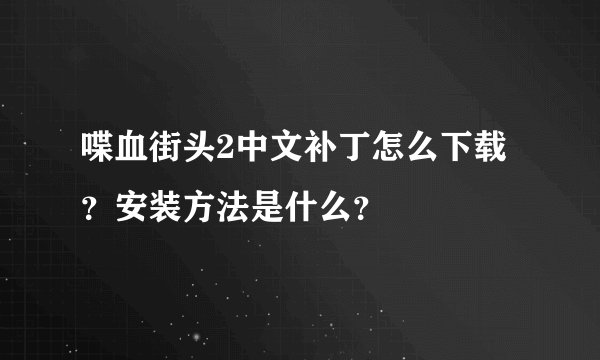 喋血街头2中文补丁怎么下载？安装方法是什么？