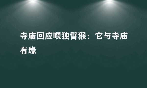 寺庙回应喂独臂猴：它与寺庙有缘