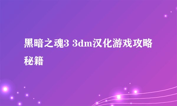 黑暗之魂3 3dm汉化游戏攻略秘籍