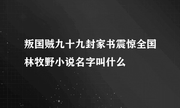 叛国贼九十九封家书震惊全国林牧野小说名字叫什么