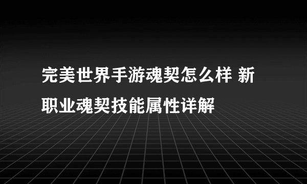 完美世界手游魂契怎么样 新职业魂契技能属性详解