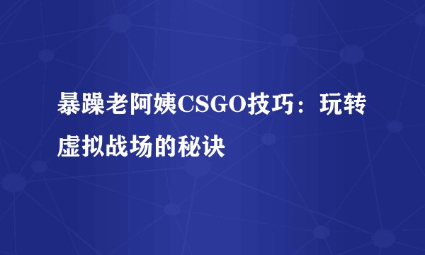 暴躁老阿姨CSGO技巧：玩转虚拟战场的秘诀