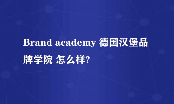 Brand academy 德国汉堡品牌学院 怎么样?