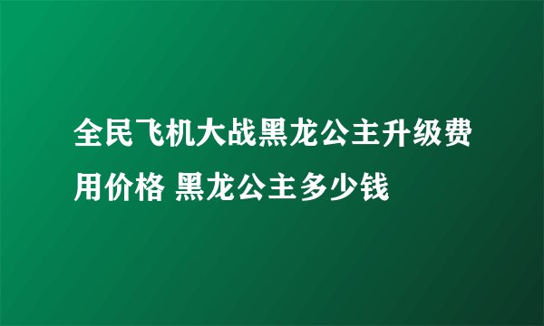全民飞机大战黑龙公主升级费用价格 黑龙公主多少钱