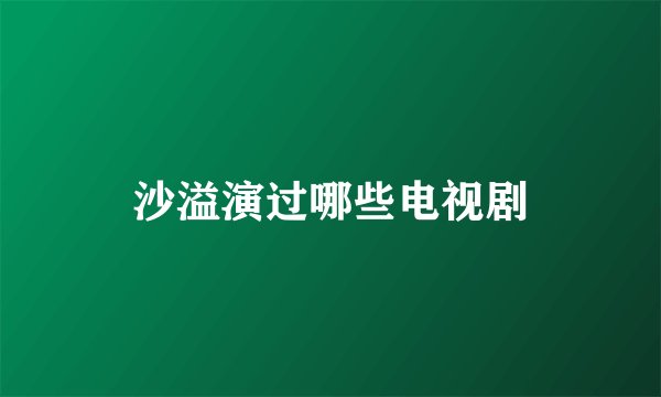 沙溢演过哪些电视剧