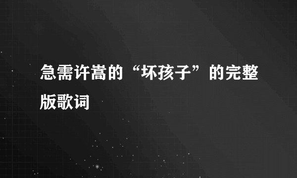 急需许嵩的“坏孩子”的完整版歌词