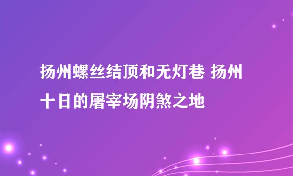 扬州螺丝结顶和无灯巷 扬州十日的屠宰场阴煞之地