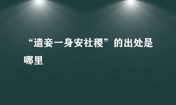 “遣妾一身安社稷”的出处是哪里