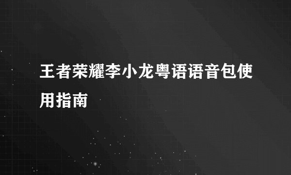 王者荣耀李小龙粤语语音包使用指南