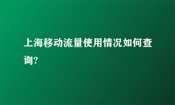 上海移动流量使用情况如何查询?