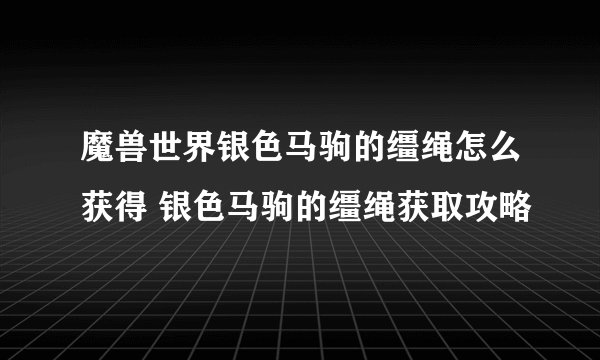 魔兽世界银色马驹的缰绳怎么获得 银色马驹的缰绳获取攻略