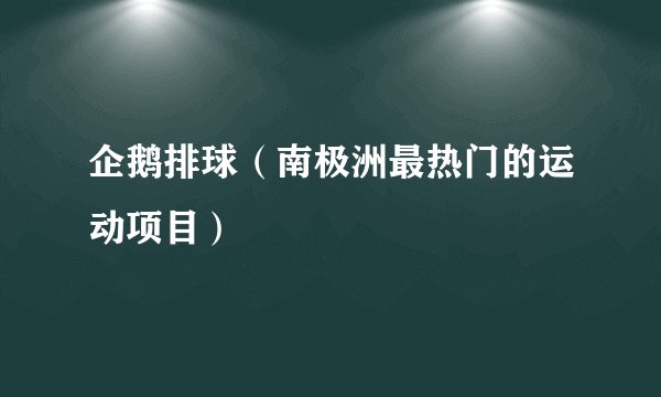 企鹅排球（南极洲最热门的运动项目）