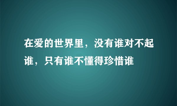 在爱的世界里，没有谁对不起谁，只有谁不懂得珍惜谁