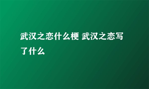 武汉之恋什么梗 武汉之恋写了什么