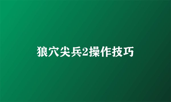 狼穴尖兵2操作技巧