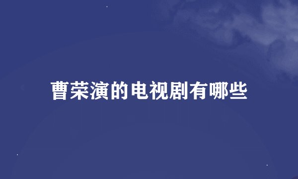 曹荣演的电视剧有哪些