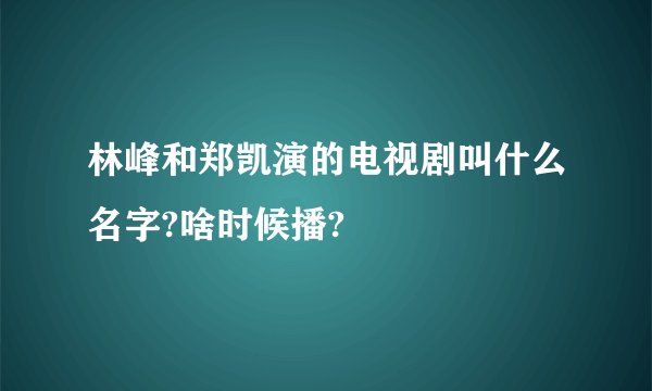 林峰和郑凯演的电视剧叫什么名字?啥时候播?