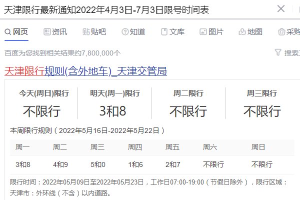 天津限行最新通知2022年4月3日-7月3日限号时间表
