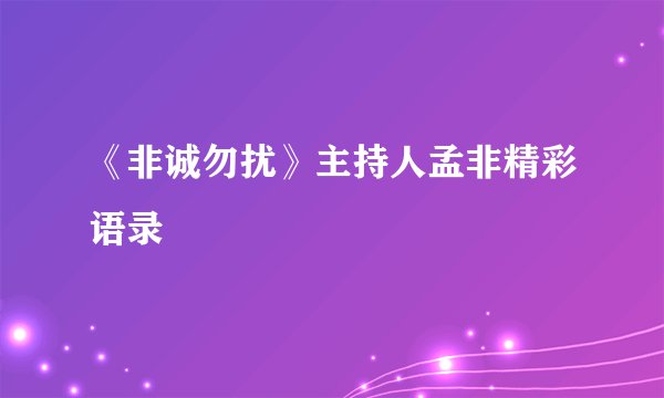 《非诚勿扰》主持人孟非精彩语录