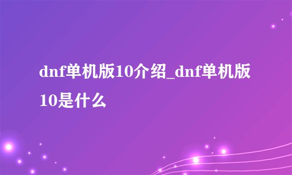 dnf单机版10介绍_dnf单机版10是什么