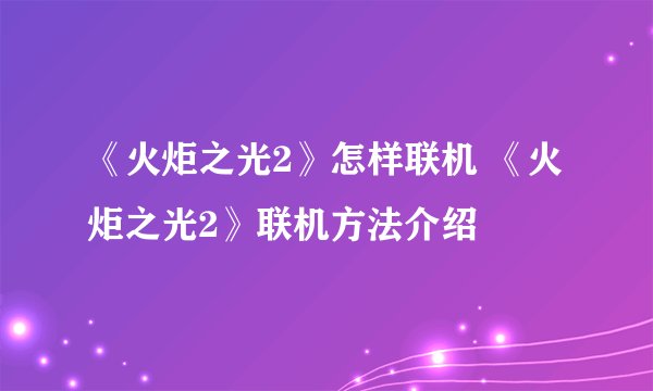 《火炬之光2》怎样联机 《火炬之光2》联机方法介绍