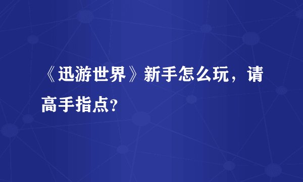《迅游世界》新手怎么玩，请高手指点？