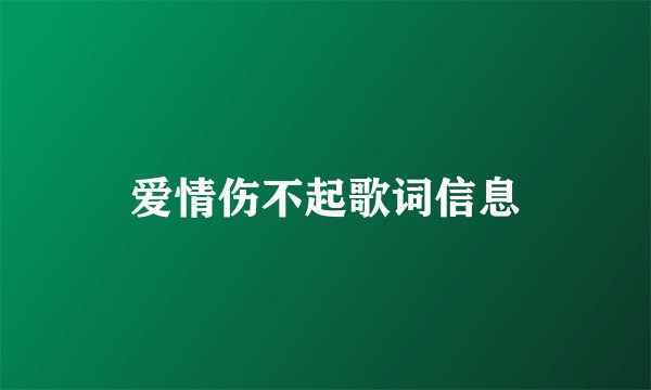 爱情伤不起歌词信息
