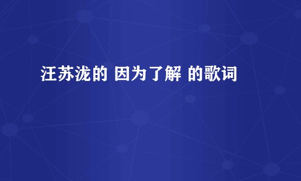 汪苏泷的 因为了解 的歌词