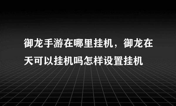 御龙手游在哪里挂机，御龙在天可以挂机吗怎样设置挂机
