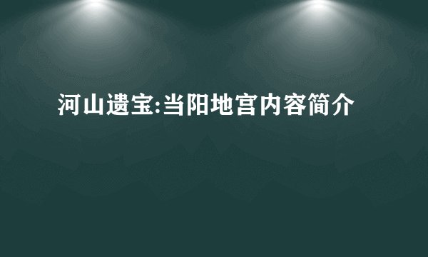 河山遗宝:当阳地宫内容简介