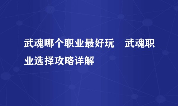 武魂哪个职业最好玩 武魂职业选择攻略详解