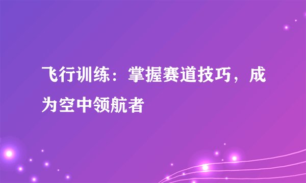 飞行训练：掌握赛道技巧，成为空中领航者