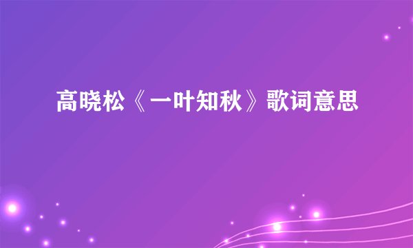 高晓松《一叶知秋》歌词意思