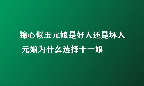 锦心似玉元娘是好人还是坏人 元娘为什么选择十一娘