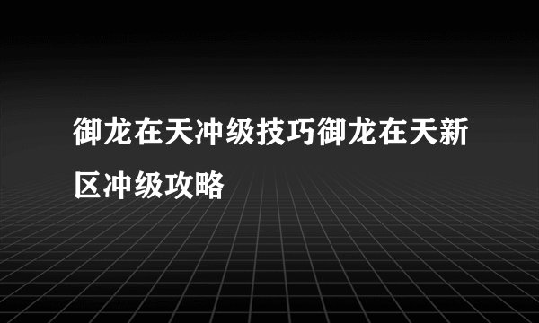 御龙在天冲级技巧御龙在天新区冲级攻略