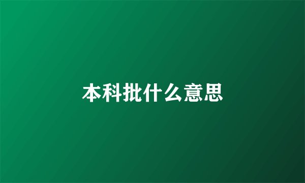 本科批什么意思