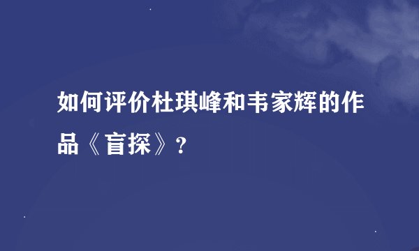 如何评价杜琪峰和韦家辉的作品《盲探》？