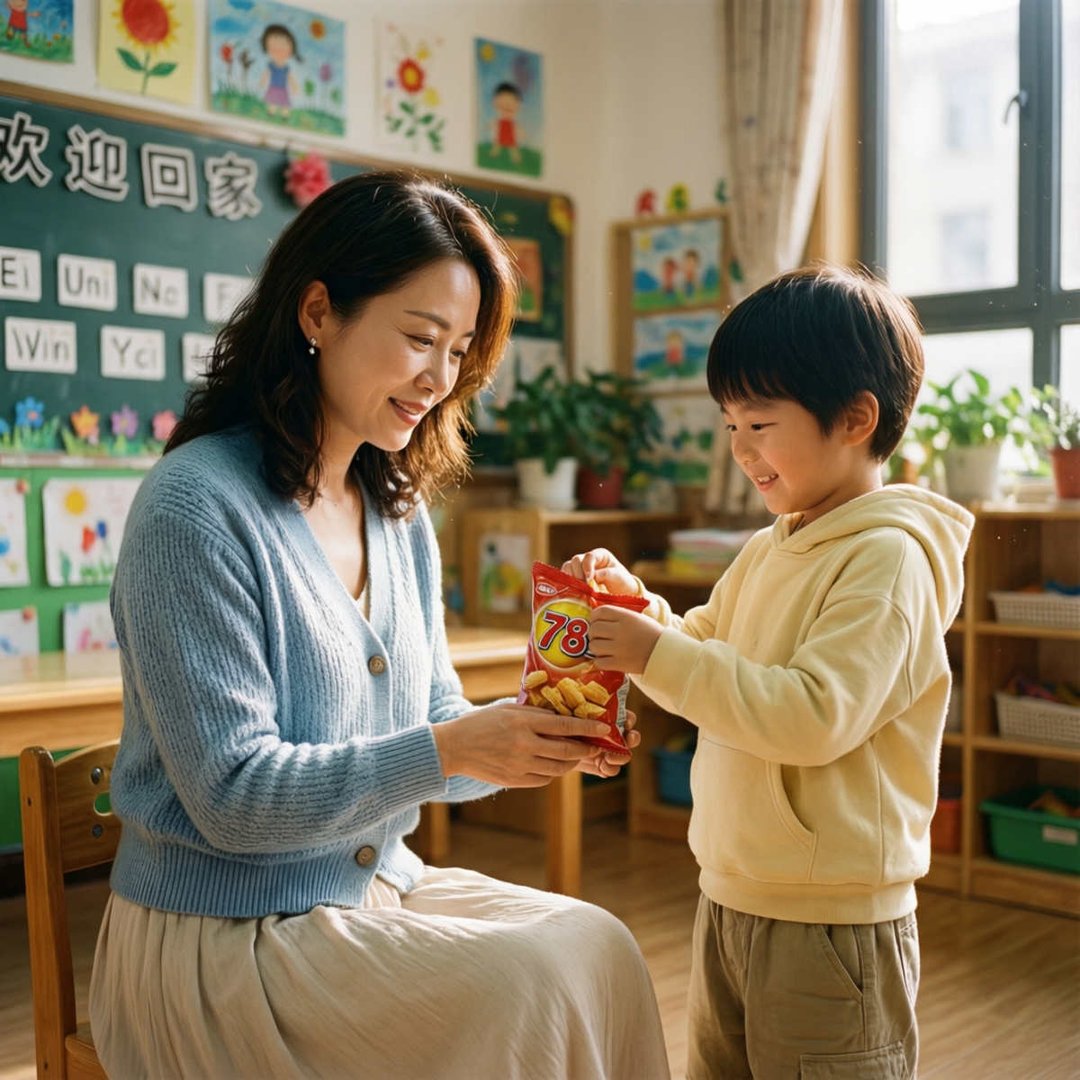 小孩把自己的78喂给班主任吃