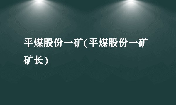 平煤股份一矿(平煤股份一矿矿长)