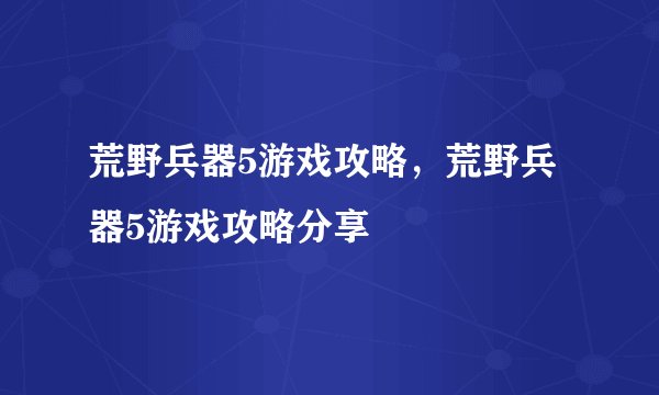 荒野兵器5游戏攻略,荒野兵器5游戏攻略分享