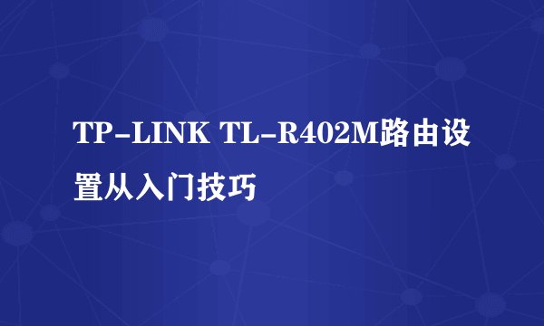 TP-LINK TL-R402M路由设置从入门技巧